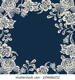 frame with vintage lace flowers