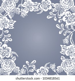 frame with vintage lace flowers