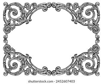 Frame vintage ornamental, decoration,tendrils,swirls,greeting card,invitation,baroque style, vector hand drawn illustration isolated on white