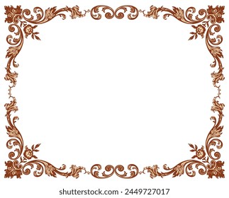 Frame vintage ornate baroque style greeting card wedding invitation decorative floral golden vintage vector border background