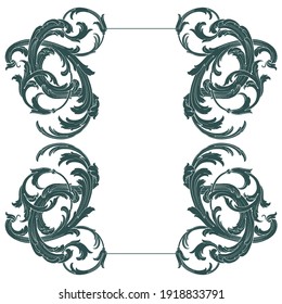 Frame vintage or retro border ornament with baroque style like engraving on classical decor for greeting card and wedding invitation and menu for restaurant.  The foliage swirl victorian or damask.