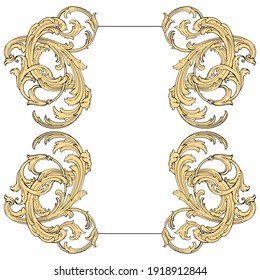 Frame vintage or retro border ornament with baroque style like engraving on classical decor for greeting card and wedding invitation and menu for restaurant.  The foliage swirl victorian or damask.