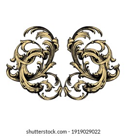 Frame vintage or retro border ornament with baroque style like engraving on classical decor for greeting card and wedding invitation and menu for restaurant.  The foliage swirl victorian or damask.