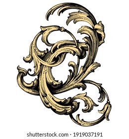 Frame vintage or retro border ornament with baroque style like engraving on classical decor for greeting card and wedding invitation and menu for restaurant.  The foliage swirl victorian or damask.