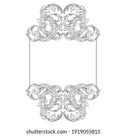 Frame vintage or retro border ornament with baroque style like engraving on classical decor for greeting card and wedding invitation and menu for restaurant.  The foliage swirl victorian or damask.