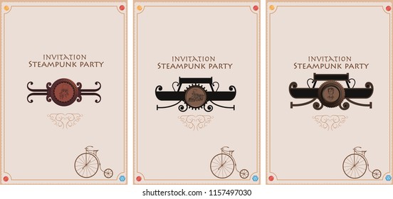 Frame vintage, steampunk mechanical cogs, gears menu invitation