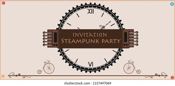 Frame vintage, steampunk mechanical cogs, gears menu invitation