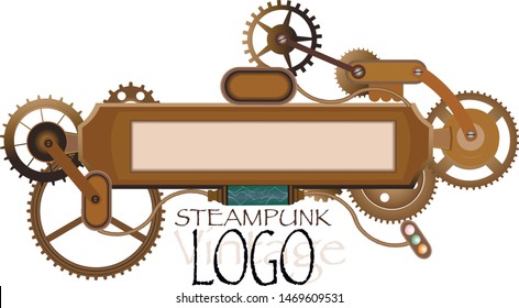 Frame vintage, steampunk mechanical cogs, gears menu invitation