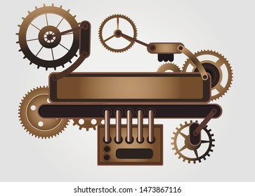 Frame vintage, steampunk mechanical cogs, gears menu invitation