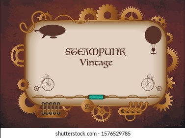 Frame vintage, steampunk mechanical cogs, gears or menu invitation