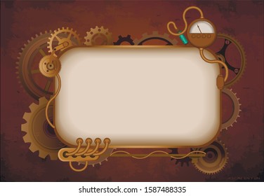 Frame vintage, steampunk mechanical cogs, gears or menu invitation