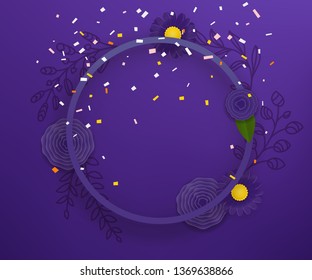 Сircle frame. Violet retro frame template for a text