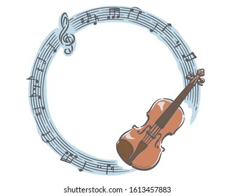 Frame with violin and abstruct music notes. Vector illustration.