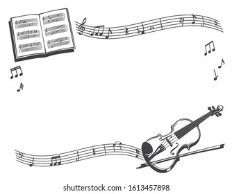 Frame with violin and abstruct music notes. Vector illustration.