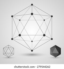 Formas geométricas volumétricas de marco con bordes y vértices. Concepto científico geométrico. Ilustración vectorial.