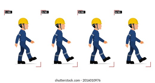 Frame of walking worker on white background