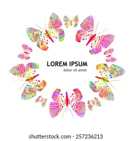 Frame watercolor butterfly circle. Vector