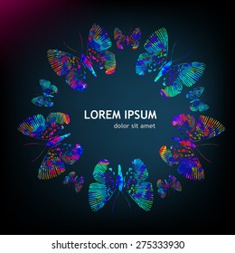 Frame watercolor butterfly circle. Vector