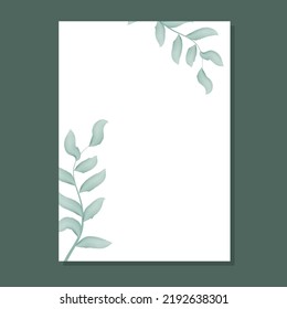 Frame with watercolor foliage vector illustration. Rectangular botanical bezel. Rim in rustic style. Template with leaves for postcard, invitation and card