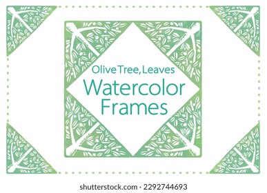 Frame with watercolor olives. Vector illustration.