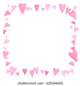 Frame with watercolor pink hearts