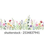 Frame of watercolor wildflowers for design of invitations and cards