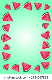 Frame of watermelon on a green background