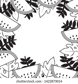 frame with watermelons and leaves