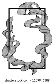 Frame with wave line curls. Monochrome stripes black and white texture.