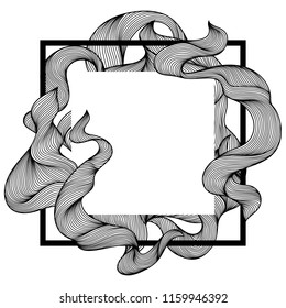 Frame with wave line curls. Monochrome stripes black and white texture.