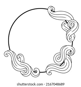 Frame with wave line curls. Monochrome stripes black and white texture.