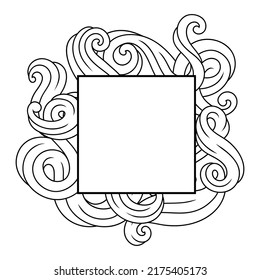Frame with wave line curls. Monochrome stripes black and white texture.