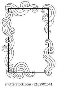 Frame with wave line curls. Monochrome stripes black and white texture.