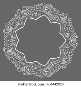 Frame,  wedding border, elegant round greeting card shape, abstract white bone lace, handmade 