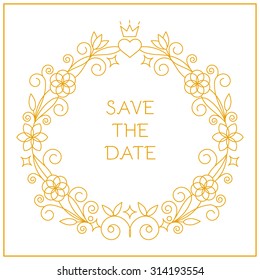 Frame for wedding invitations in a linear style.  Wedding invitation design template  with copy space for text.Vector illustration.