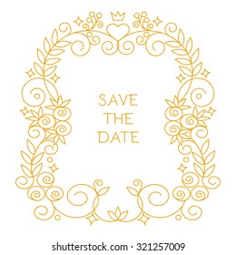 Frame for wedding invitations in a linear style.  Wedding invitation design template  with copy space for text.Vector illustration.