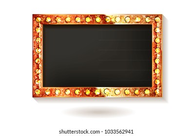 frame with white background golden border and lights. Vector illustration