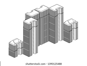 Frame of white buildings in the white background