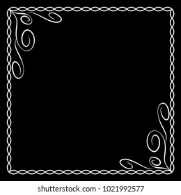 Frame white. Monochrome framework isolated on black background. Decoration chain concept. Modern art scoreboard. Border from ovals and curves. Decoration banner rim. Stock vector illustration