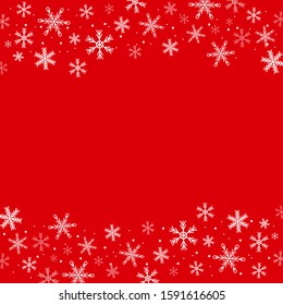 Frame of white snoflakes on red background