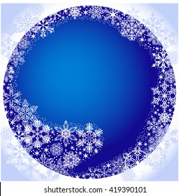frame of white snowflakes on a blue background