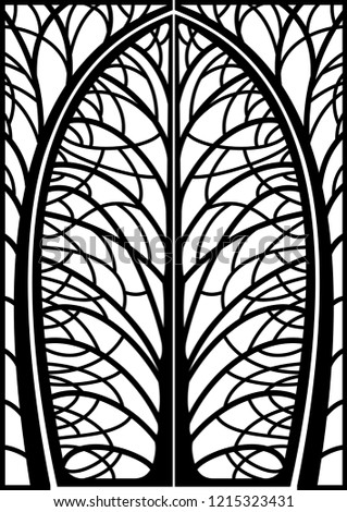 Frame wicket or wrought iron gates in the form of silhouettes of branches. Vector graphics. Forging door entry