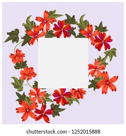 Frame from wild charming coral flowers. Greeting card template. Design artwork for the poster, invitation, calendars. Place for text.