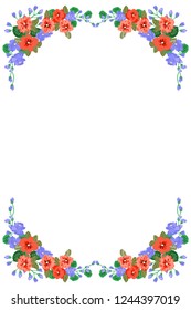 Frame from wild charming flowers. Greeting card template. Design artwork for the poster, invitation, calendars. Place for text.