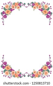 Frame from wild charming flowers. Greeting card template. Design artwork for the poster, invitation, calendars. Place for text.