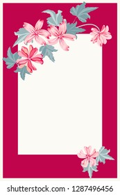 Frame from wild charming flowers. Greeting card template. Design artwork for the poster, invitation, calendars. Place for text.