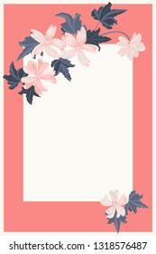Frame from wild charming flowers. Greeting card template. Design artwork for the poster, invitation, calendars. Place for text.