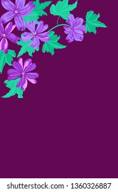 Frame from wild charming flowers. Greeting card template. Design artwork for the poster, invitation, calendars. Place for text.