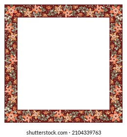 Frame from wild charming flowers. Greeting card template. Design artwork for the poster, invitation, calendars. Place for text.