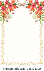 Frame from wild charming flowers. Greeting card template. Design artwork for the poster, invitation, calendars. Place for text.